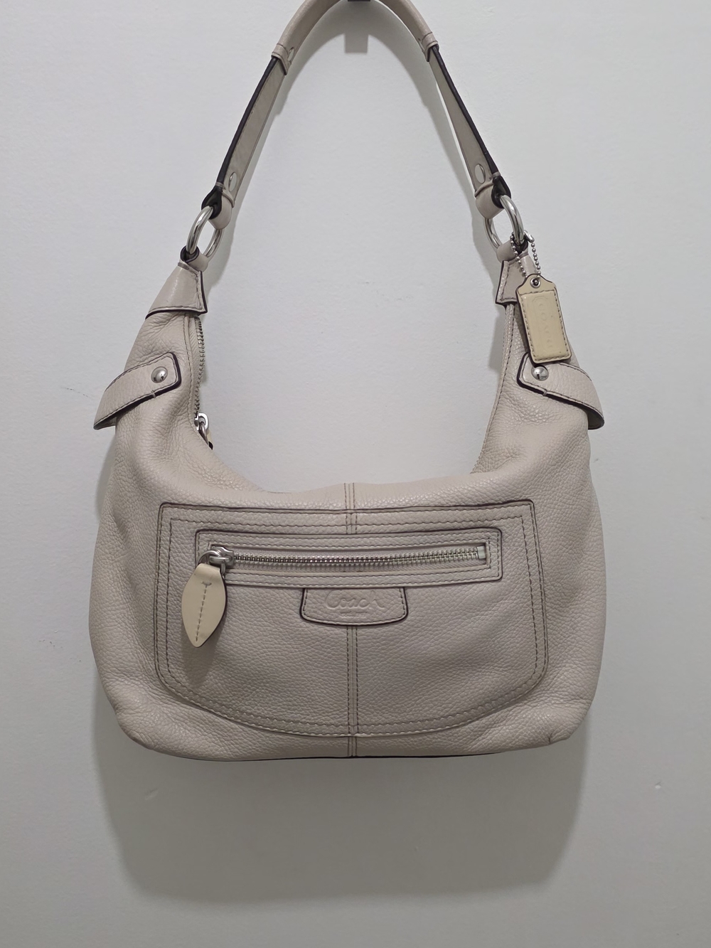 Coach Pebbled Leather Hobo Bag in Light Beige